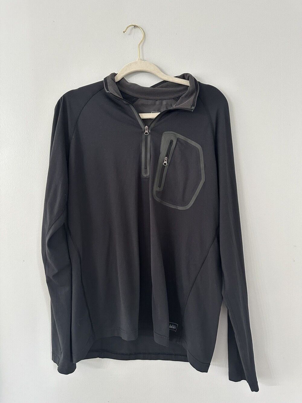 REI Sweater Mens L Black Polyester Nylon Spandex Fleece Pull Over